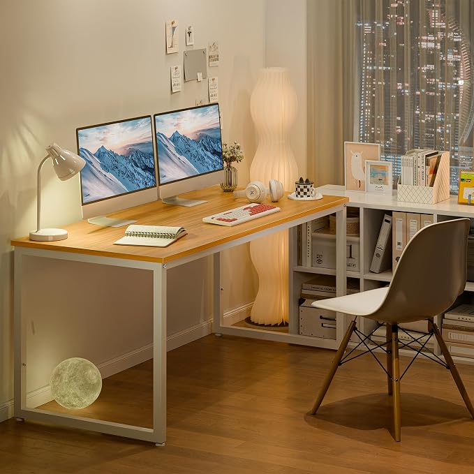 ZenStyle Computer Desk 55" Large Office Desk Computer Table Laptop PC Simple Study Writing Desk for Home Office, Light Brown