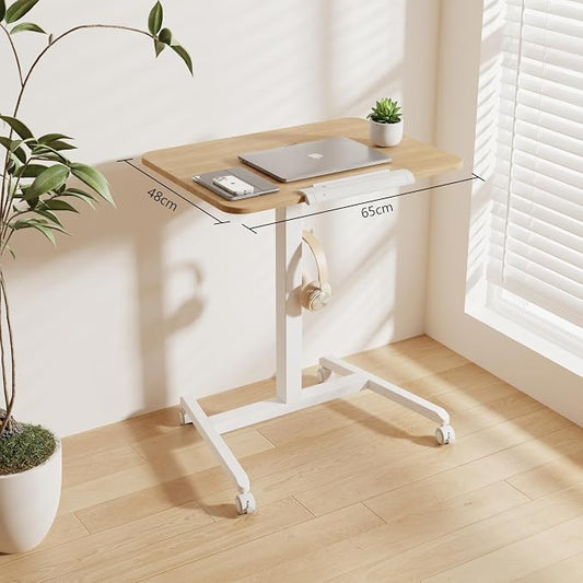 ETHU Tiltable Mobile Standing Desk, Rolling Podium Stand with Magnetic Hook, 90° Tilting Tabletop, Height Adjustable Sit Stand Desk for Home, Office and Classroom, Oak