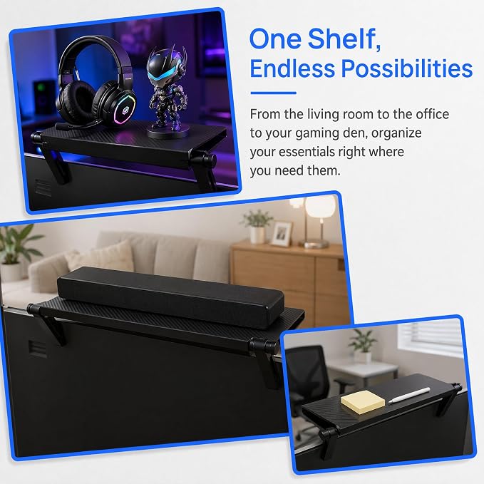 7-Inch Adjustable Screen Top Shelf Organizer for TV Computer Monitor Flat Screen 'TV Mount Top Shelf Used to Place Soundbar Cable Box Speakers Apple TV Play-Station Camera Frames Remote-Black
