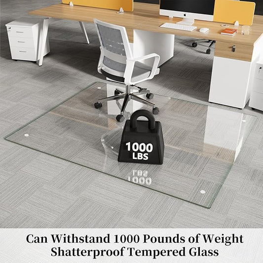 Glass Chair Mat 36" x 55" Heavy Duty Tempered Glass Office Chair Mat, Glass Floor Mat with Round Corner and Polished Edge for Smooth Glide, Office Chair Mat for Carpet, Hardwood Floor