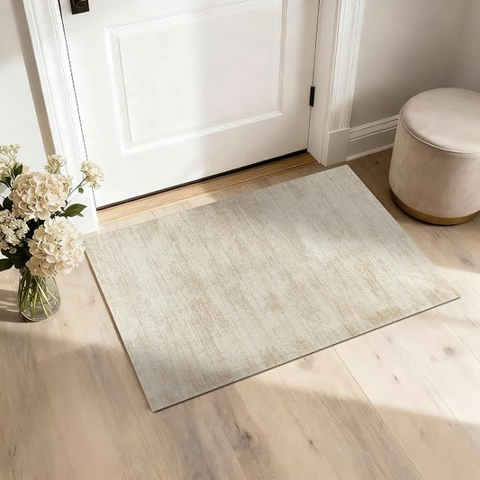BILEEHOME Small Bathroom Rugs,Washable Non Slip Neutral Boho Abstract Modern Farmhouse Area Rugs for Bedroom,3x5,Tan Beige