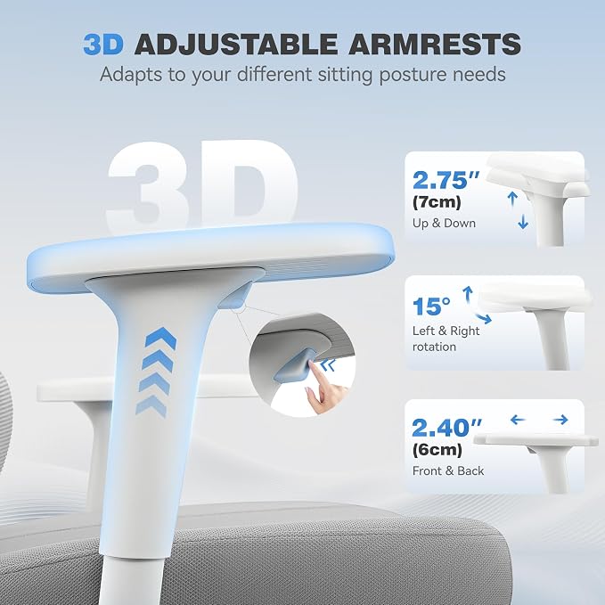 Ergonomic Office Desk Chair, High Back Mesh Office Chair with Adjustable Lumbar Support, 3D Headrest, Big and Tall Home Computer Desk Chairs Comfy for Work, Gaming, 300lbs, (Gray, 2 Pack)