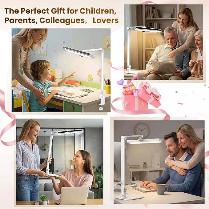LIONVISON Desk Lamps for Home Office: 2 in 1 Eye-Caring LED Desk Lamp for Worker - 5 Color Temperature 10 Brightness Computer Light - CRI >97 Memory & Timer Func Desk Light for Office