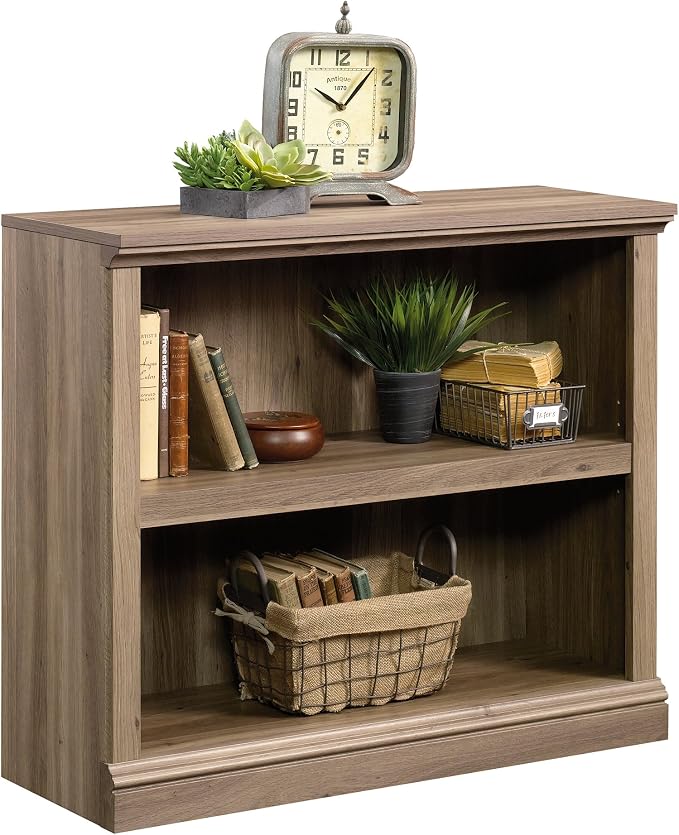 Sauder 2 Tier Book Shelf Wooden Bookcase Multipurpose Bookshelf for Home Office, Living Room, in Salt Oak