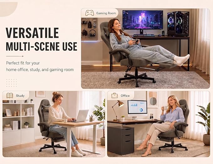 Office Desk Computer Gaming Chair for Adults, Ergonomic High Back Gamer Chair with Massage and Pocket Spring Cushion, Swivel Comfy Video Game Chairs with Footrest and Lumbar Support (Pro Grey)