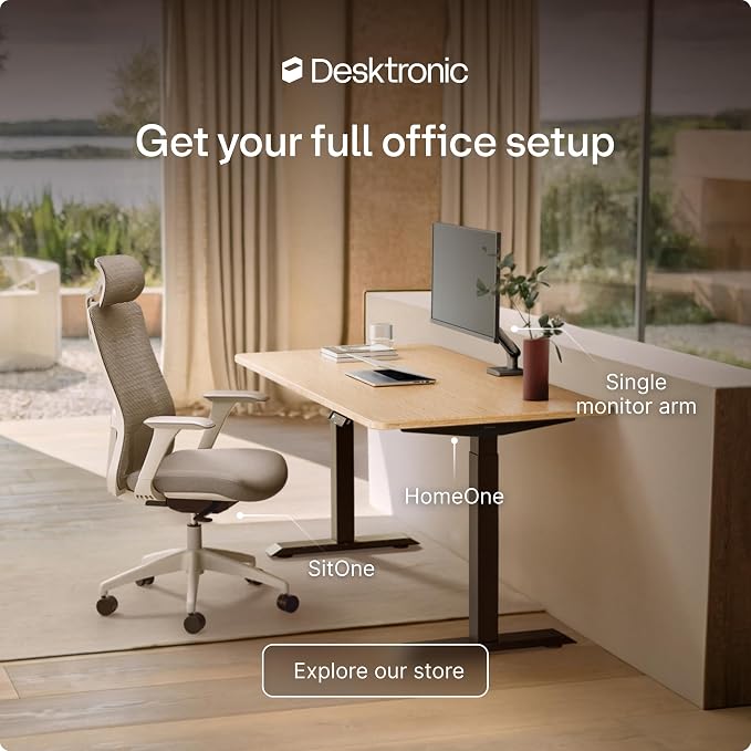 Desktronic HomeOne Standing Desk 60x30 — Ergonomic Sit Stand Home Office Desk, Made in Europe, Electric Dual Motor Height Adjustable, USB & USB-C Charging, Wobble-Free, Touchscreen, 3 Memory Presets
