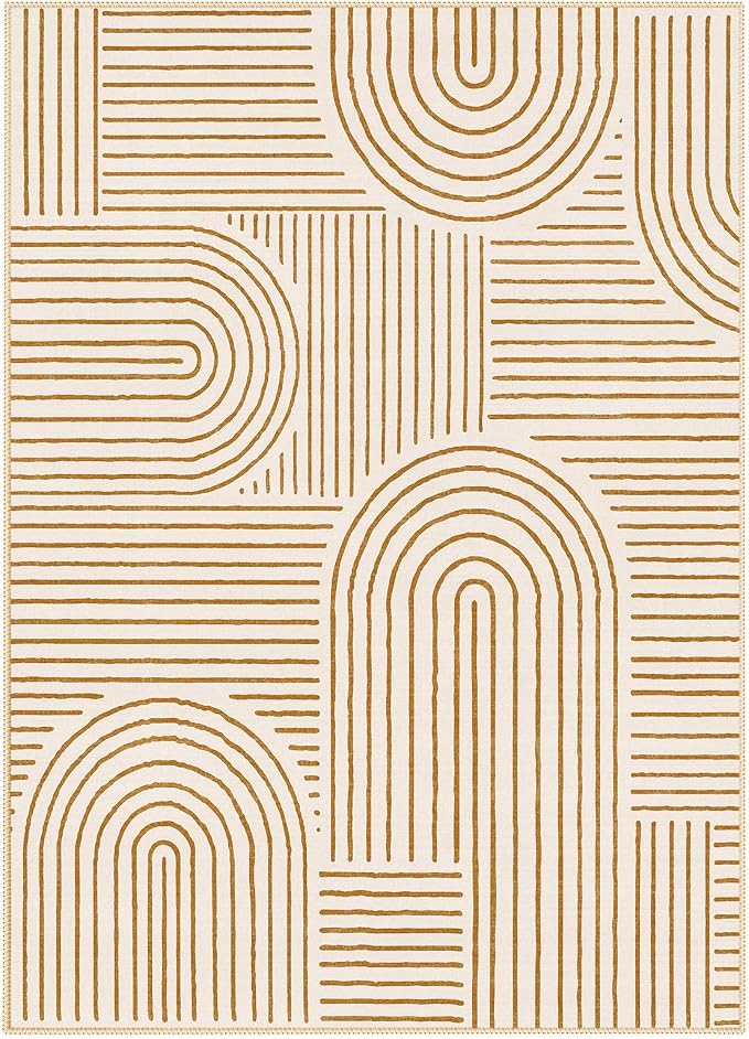 Lahome Abstract 10x14 Area Rugs for Living Room Bedroom, Soft Large Washable Rugs, Ultra-Thin Non-Slip Modern Dining Room Rug Non-Shedding Accent Carpet for Office Darrell, Orange