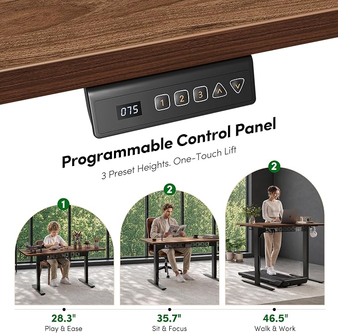 FEZIBO Electric Standing Desk with L-Shaped Crossbar & Cable Management System, 48 x 24 Inches Sit Stand up Desk, Adjustable Height Standing Desk for Home Office, Black Walnut