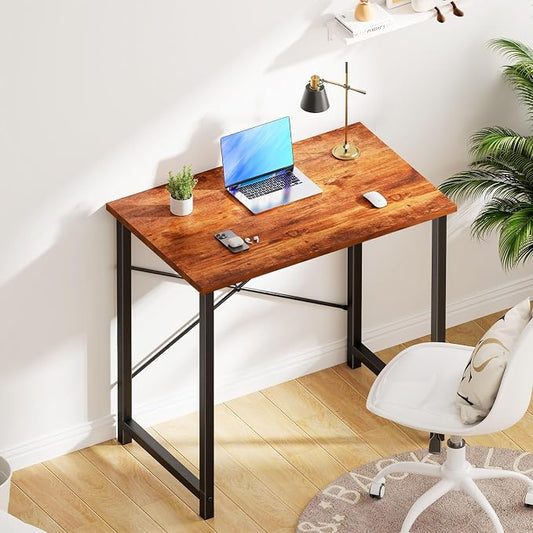OLIXIS Small Computer Desk for Home Office, 32 Inch Writing Desk for Small Spaces, Study Table with X-Shaped Reinforcement, Sturdy Bedroom Table with Scratch-Resistant Tabletop & Metal Frame, Rust
