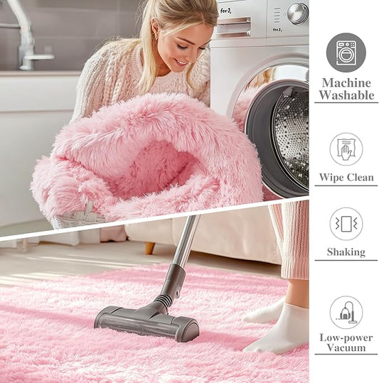 OLANLY Area Rugs for Living Room Bedroom, Machine Washable 4x5.9 ft Soft Fluffy Shaggy Bedside Rug, Indoor Floor Carpet for Kids Girls and Boys, Dorms, Nursery Rooms, Home Decor Aesthetic, Pink