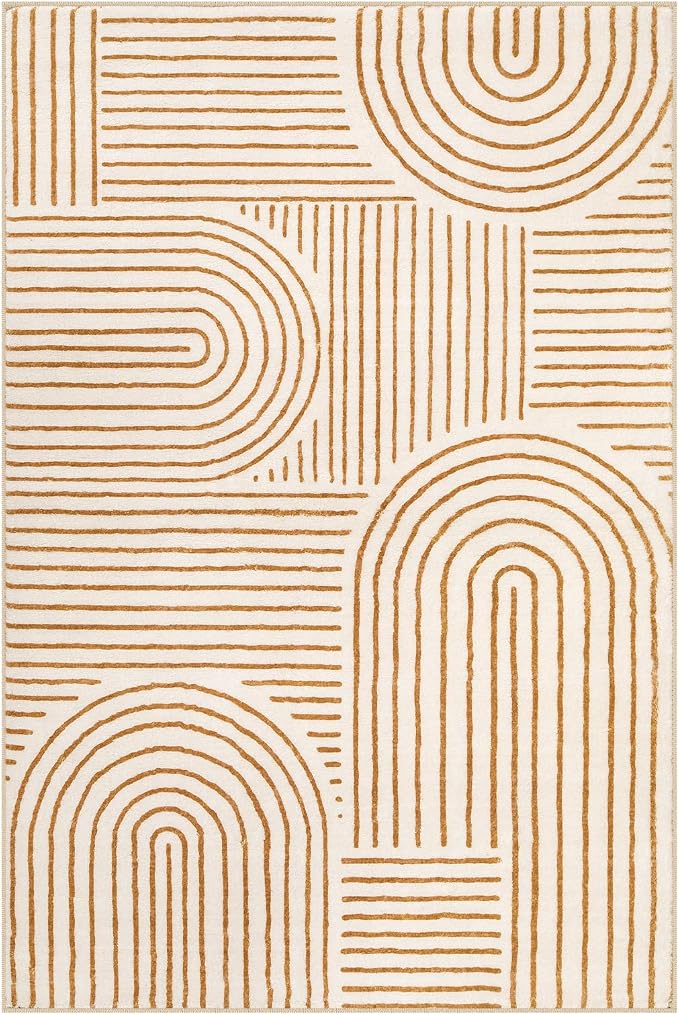 Lahome Abstract Washable Area Rug 6x9, Soft 6x9 Rug for Living Room Ultra-Thin Non Slip Bedroom Rug, Rainbow Orange Throw Carpet for Dining Room Darrell (6'x9',Orange)