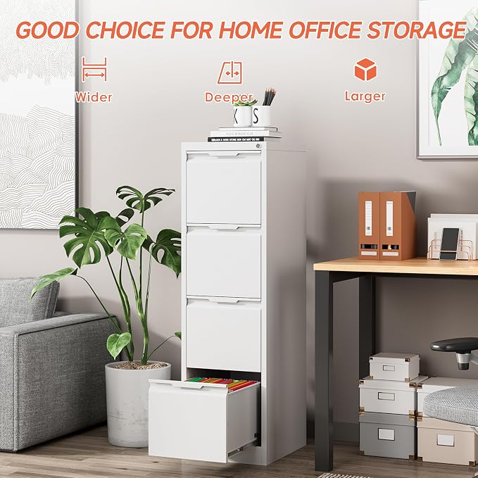 4 Drawer File Cabinet with Lock,17.8" Deep Metal Filing Cabinet,Vertical File Cabinets for Home Office,Locking File Drawer Tall for Hanging Letter/A4/Legal Folders, Easy Assemble-White
