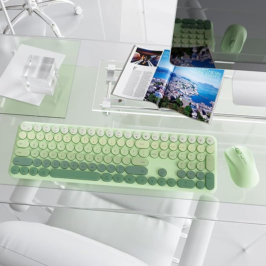 Wireless Keyboard and Mouse Combo, 2.4GHz USB Plug-and-Play, 110-key Design, Full-Size Ultra-Thin Silent Keyboard, Compatible with laptops/desktops/PCs (Gradient Cyan)