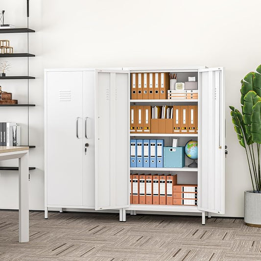 erosoei 47.24" H Metal Locker Storage Cabinet, Office Locker with 3 Adjustable Shelves, Steel Cabinet with 2 Doors, High Leg Organizer for Home Office, Kitchen, Living Room, Bedroom and Bathroom