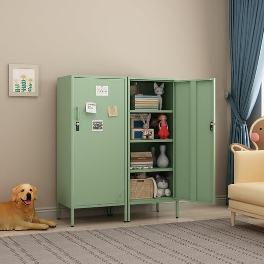 Steehoom Metal Locker Cabinet Lockable Bathroom Storage Cabinet Black 4 Tier Employee Lockers for Home, School, Office, Garage (Green, 19.69" D x 15.75" W x 49.21" H)