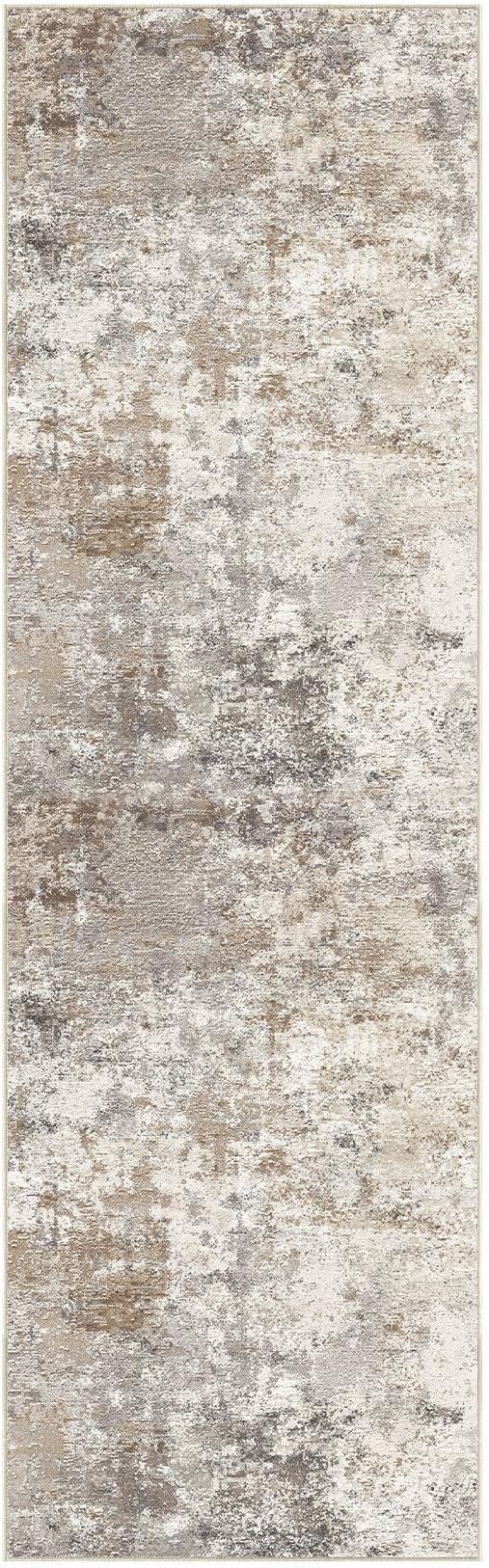 UERMEI 3x10 Washable Runner Rug for Hallway, Non Slip Low Pile Kitchen Carpet, Neutral Modern Abstract Indoor Floor Mat for Entryway Laundry, Kid & Pet Safe High Traffic Area, Brown Grey
