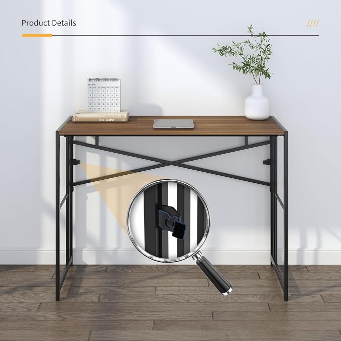 Lutown-Teen Folding Computer Desk 40 inch Writing Gaming Computer Camping Table, No Assembly Required Home Office Desk, Espresso