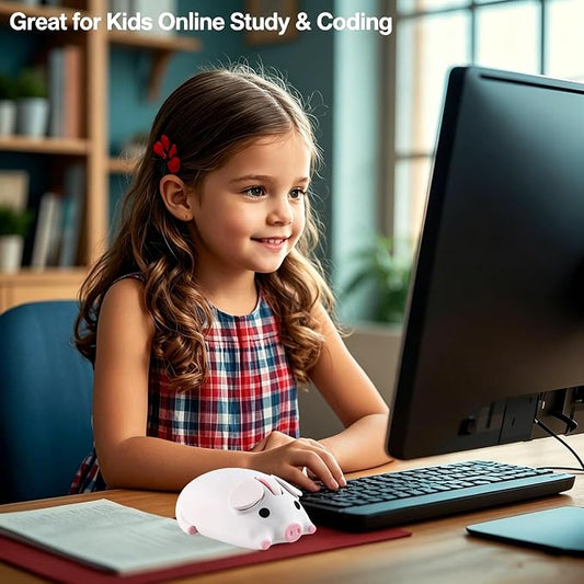 Wireless Mouse Cute Pig Design Bluetooth Dual Mode Portable Compact Lightweight Silent Optical Kawaii Mice for PC Laptop Computer Tablet Macbook Pro/Air Kids Girls Student School Office Gift White