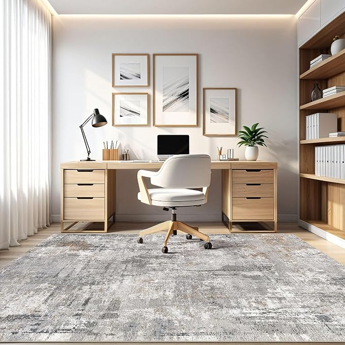 LOONGRUG 7x10 Area Rug Living Room: Washable Large Abstract Soft Stain Resistant Indoor Floor Rugs Non Slip Accent Carpet for Bedroom Nursery Playroom Office Dining Room Dorm Home House- Gray Rust