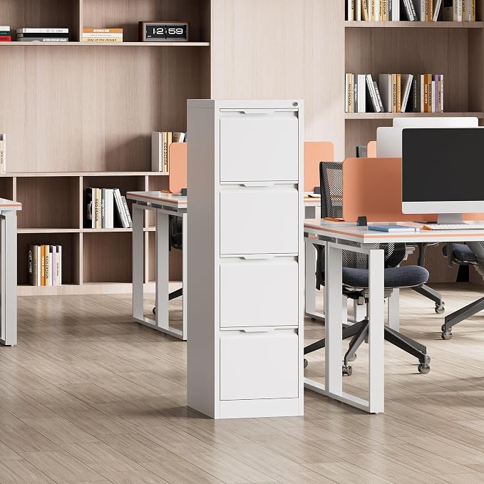 4 Drawer File Cabinet with Lock, 17.8" D Small Filing Cabinet for Home Office, Metal Vertical File Cabinets, Deep File Cabinets for Legal/Letter Size File, Easy Assembly