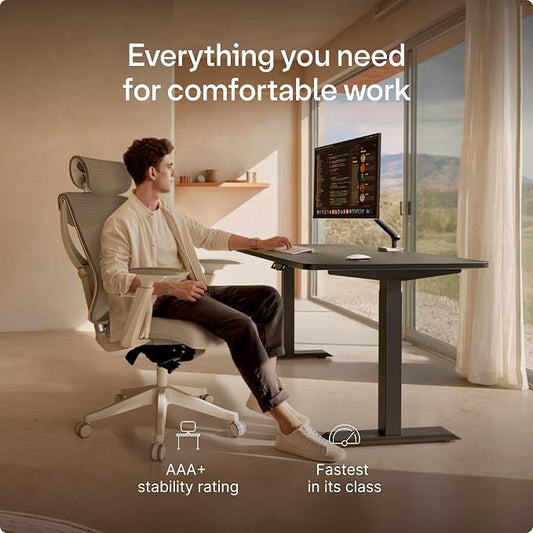 Desktronic HomeOne Standing Desk 48x24 — Ergonomic Sit Stand Home Office Desk, Made in Europe, Electric Dual Motor Height Adjustable, USB & USB-C Charging, Wobble-Free, Touchscreen, 3 Memory Presets