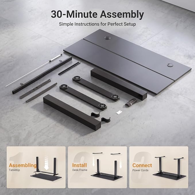Claiks Electric Standing Desk, 55 x 24 Inch Height Adjustable Sit Stand Desk for Home Office, Computer Desk with Memory Presets, Cable Management & Headphone Hooks, 156 lbs Capacity, Black