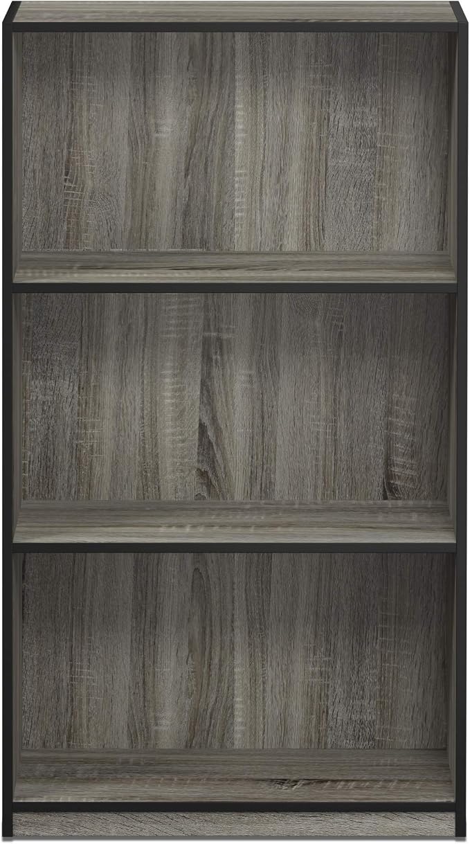 Furinno BASIC Book Shelf, 3-Tier Modern Bookshelf, Bookcase with Open Shelves, 9.3 x 21.8 x 39.5, for Living Room, Bedroom, Home Office, French Oak/Black