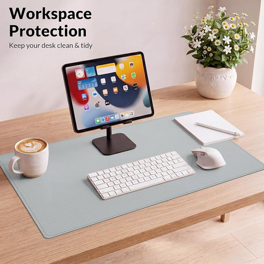 AFIING Cork Desk Mat, 35.4" x 17", Light Grey,Desk pad Protector | Dual-Sided Cork & PU Leather, Large Mouse Pad, Non-Slip & Waterproof