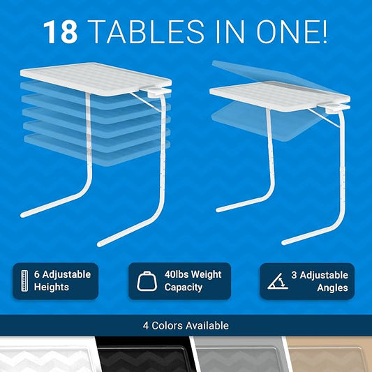 Table-Mate TV Tray Table | Portable Desk Folding Dinner Tray, Couch Table Trays for Eating Snack Food, Portable Laptop Desk, Bed Trays for Eating | Adjustable TV Trays with 3 Angles and Cup Holder