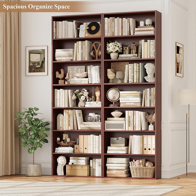 FACBOTALL 82" Tall Bookshelf, 7-Tier Open Shelves Bookcase, Freestanding Display Storage Shelves, Tall Bookcase Home Decor Furniture for Home Office, Living Room, Bedroom, Cherry