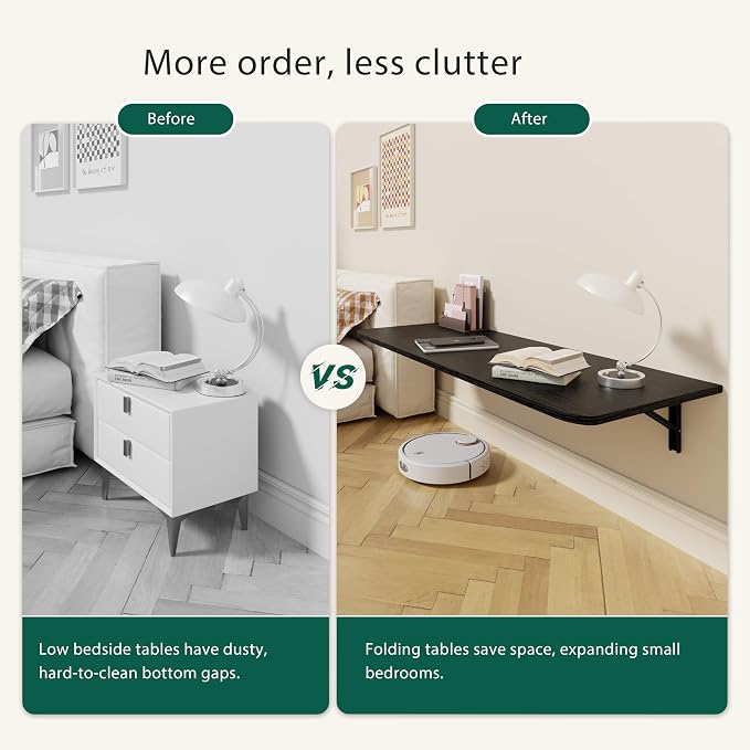 Dogsky Wall Mounted Folding Table, Floating Desk 55x15.7Inch, Fold Down Shelf Wall Mounted with Heavy Iron Brackets, Foldable Table for Launrdy Room, Office Study Work Bench, Kitchen Dining, Black
