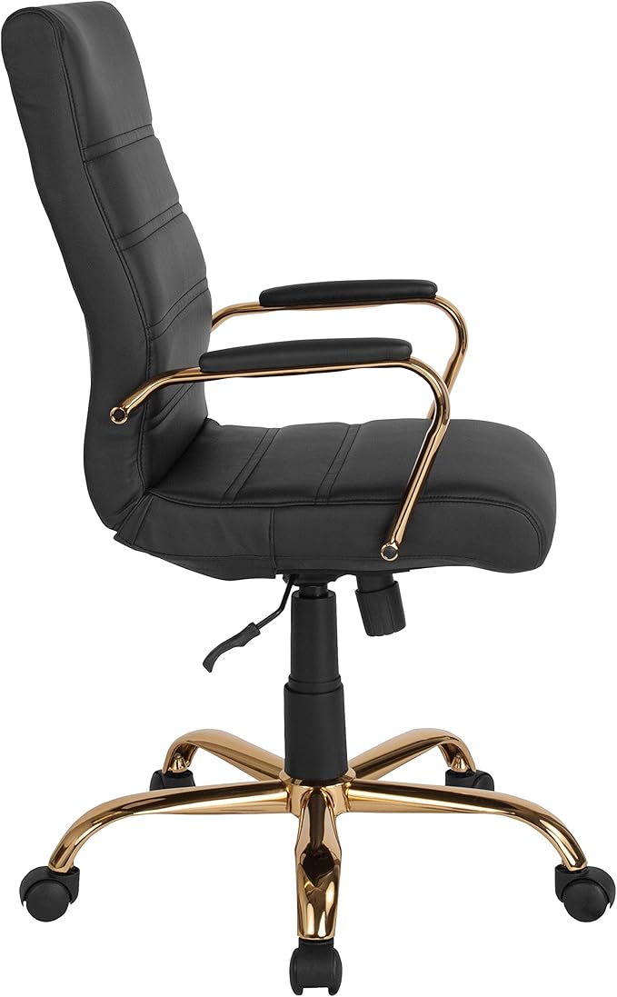 Merrick Lane Milano Contemporary High-Back Black Faux Leather Home Office Chair with Padded Gold Arms