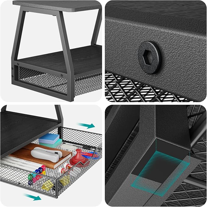 2-Tier Printer Stand with Storage, Desktop Organizer for Printer Paper, Desk Shelf for Office and Home Printers Tables, Black