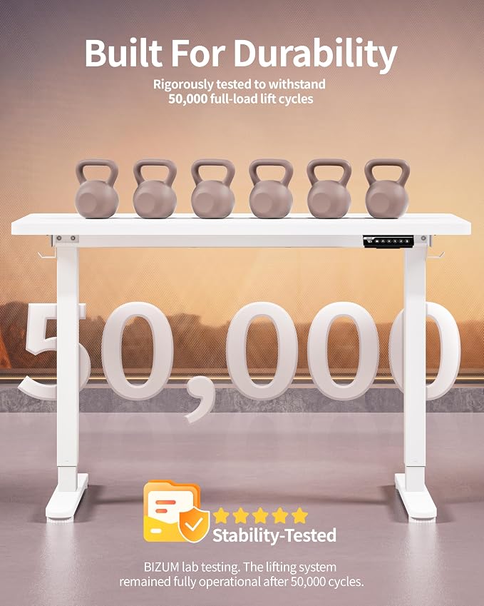 BIZUM Standing Desk Electric Adjustable Computer Desk-Stand up Desk Office Gaming Home Office Memory Desks 48x24 inches White