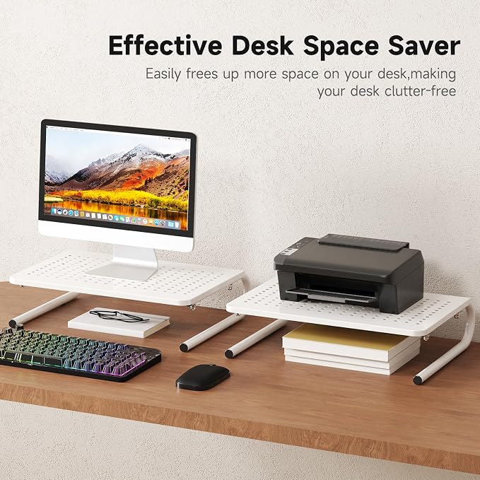 suptek Monitor Stand Riser for Computer,Laptop,Printer, Notebook and All Flat Screen Display with Vented Metal Platform and 4 Inches Height Underneath Storage,White(MST004W)