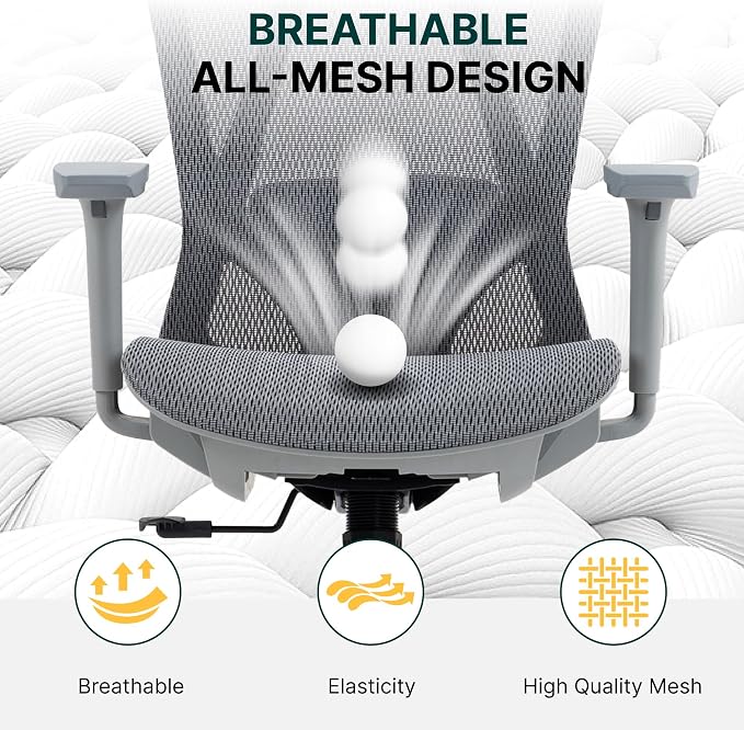 Ergonomic Mesh Office Chair, 3D Adjustable Armrests Desk Chair with 360° Swivel Silent Casters, 90°-120° Reclining Backrest Adjustable Gaming Chair for Home Office
