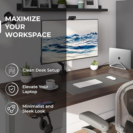 HumanCentric Vertical Laptop Stand for Desks in Space Grey, Upright Adjustable Holder to Dock Apple MacBook Stand, and Other Laptops to Organize Work & Home Office, Automatic Grip