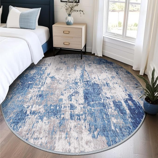 RELEANY Washable Area Rugs 8ft Non-Slip Modern Abstract Soft for Living Room Entryway Bedroom Kitchen, Print Pattern, Blue Grey Navy Gray