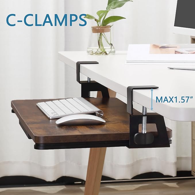 ETHU Keyboard Tray Under Desk, 26.77" X 11.81" Large Size Keyboard Tray with C Clamp-on Mount Easy to Install, Computer Keyboard Stand, Ergonomic Keyboard Tray for Home and Office