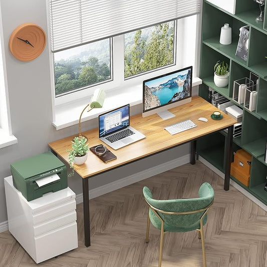 Need Large Computer Desk 63IN Large Home Office Desk,Heavy Duty Modern Simple Computer Table,Modern Sturdy PC Table for Work/Writing/Gaming/Study/Meeting Teak&Black AC3BB(160 * 60)