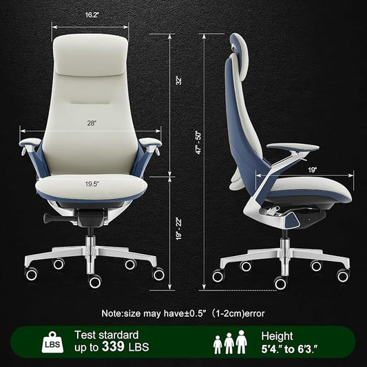 Ergonomic Executive Leather Office Chair: High Back Top Grain Leather with Adjustable Headrest, 3-Position Recline (90°-135°), Tension Control & Height Adjustment, Italian DONATI Base