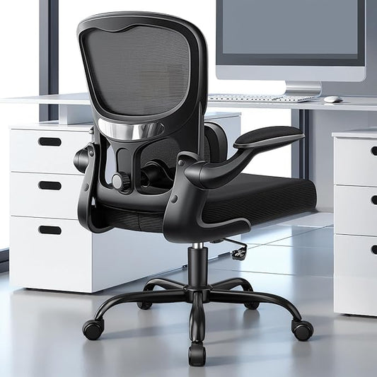 ALLGOD Ergonomic Office Chair, Breathable Mesh Ergonomic Desk Chair with Adjustable Lumbar Support, Flip-up Armrests, Computer Chairs Comfortable for Home, Office, Work, 300lbs, Black (6Pack)
