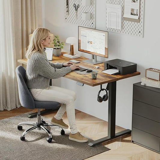 Klicelor 40 Inch Electric Standing Desk, Height Adjustable Office Desk, Sit Stand Up Computer Desk with Memory Preset, Two-Piece Desktop, Rustic Brown