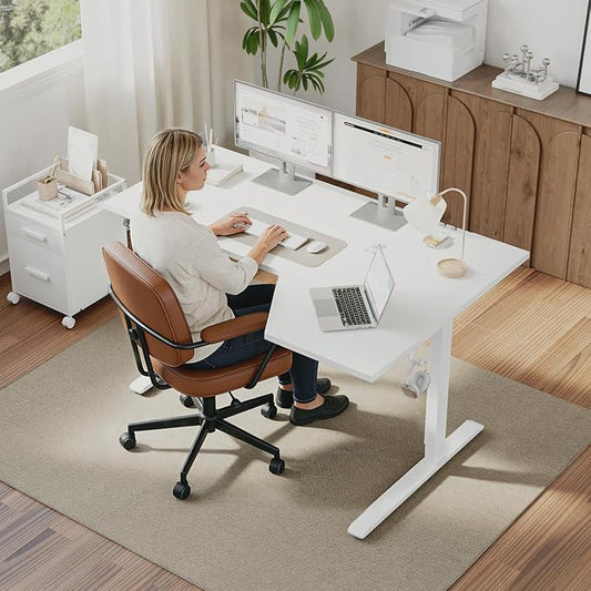 Klicelor L Shaped Standing Desk 55 x 31.5 Inch, Electric Height Adjustable Corner Desk for Home Office Workstation, Ergonomic Sit Stand Computer Table with Memory Controller, White