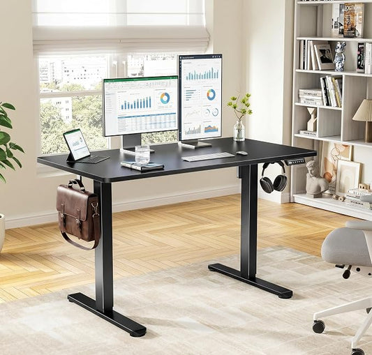 Marsail Electric Standing Desk Adjustable Height, 48 inch Large Standing Desk with Deeper Tabletop & 4 Memory Presets, One Piece Standing Desk for Home Office & Computer, Light Black,2 Packages