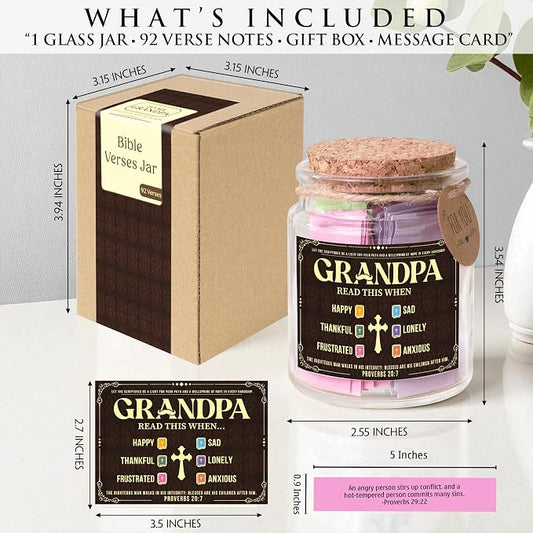 Bible Verse Jar for Grandpa, Fathers Gift for Grandpa, Scripture Jar Gift for Grandfather, 92 Encouraging Bible Verses, Religious Gifts for Men