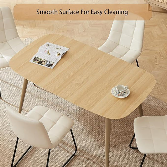 HIPIHOM 55.1'' Dining Table Set for 4,Modern Wood Dining Table,Leather Dining Chairs 4,Table and Chairs Set of 4,Ideal for Kitchen Dining Room (Natural Color Table, 55.1")