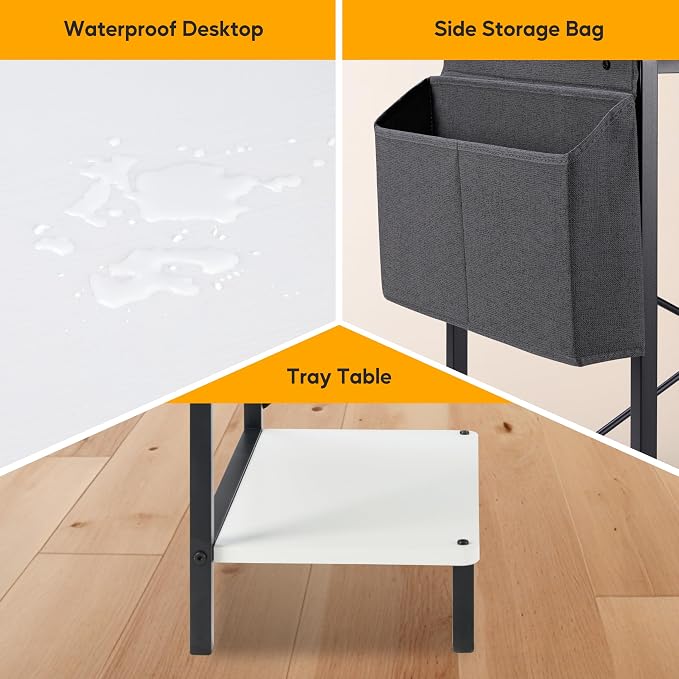 50 Inches L Shaped Home Office Computer Desk Reversible Corner Table PC with Wood Tabletop Metal Frame CPU Stand Side Bag for Gaming, Working and Studying, White