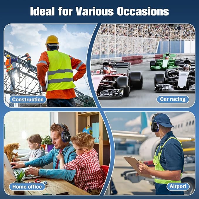 ProCase NRR 32dB Noise Reduction Ear Muffs for Adults & Kids, Hearing Protection for Shooting, Gun Range, Mowing, Construction & Autism Sensory Support, Foldable Safety Earmuffs –Blue