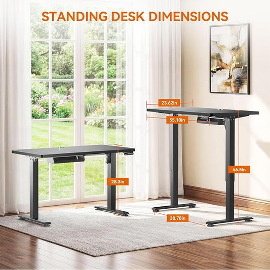 Standing Desk, 63 x 24 Inches Electric Height Adjustable Desk, Sit Stand up Desk, Memory Computer Home Office Gaming Desk with 3 Preset Heights, Table Cable Management Box,Black
